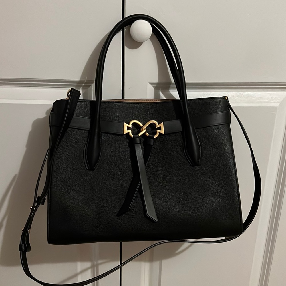 Kate Spade ♠️ Toujours Black Leather Satchel with Gold Accents & Crossbody Strap